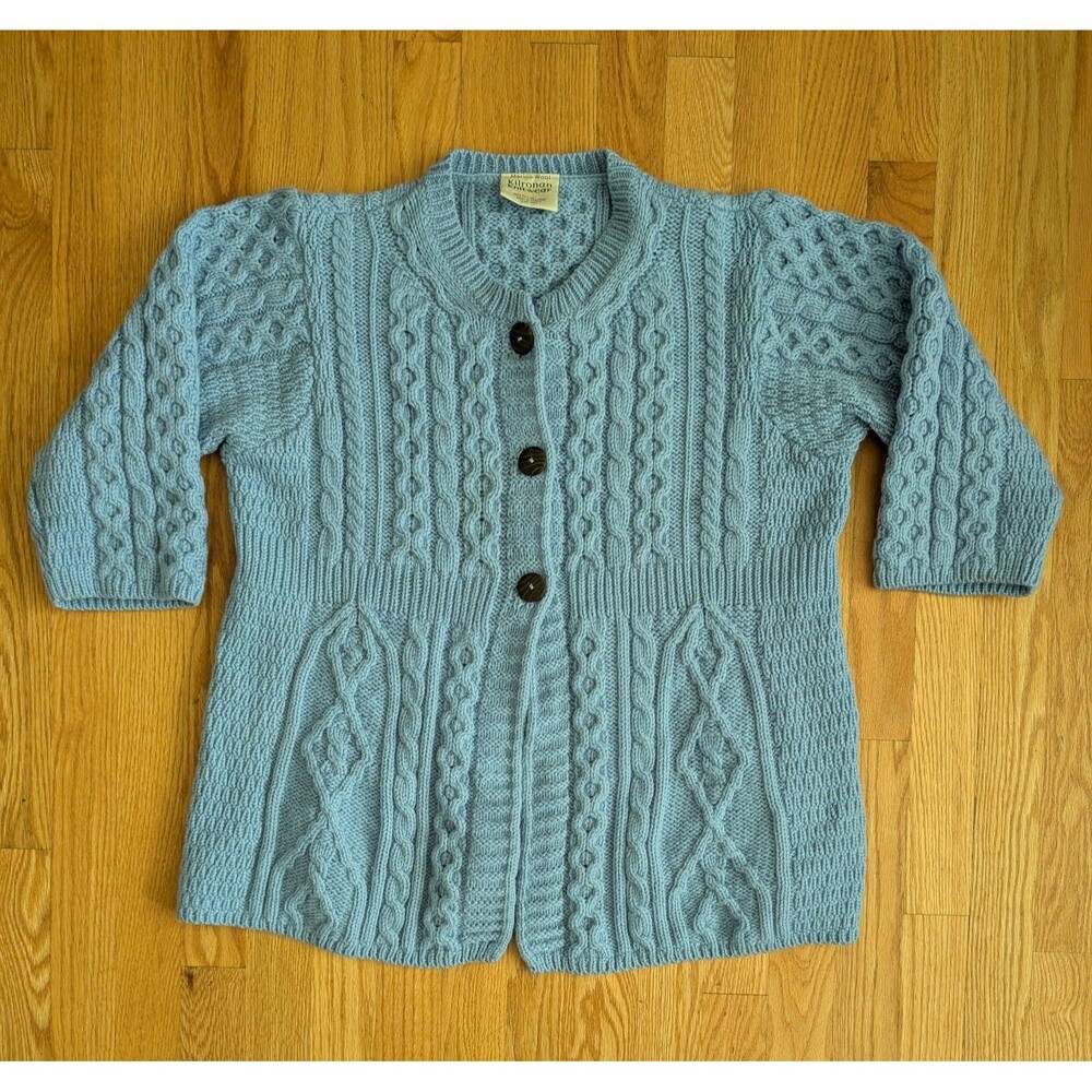 Classic Cable wool  Cardigan Sweater - Light Blue
